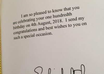 The inside of a resident's birthday card from HRH Queen Elizabeth