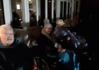 Meyer House residents gathered outside the Home to watch this year's fireworks display in the front car park
