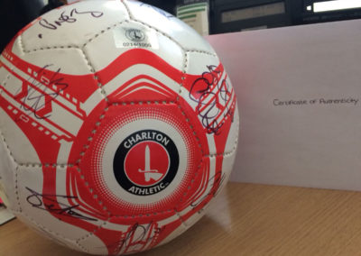 A signed Charlton Athletic football was kindly donated to Meyer House