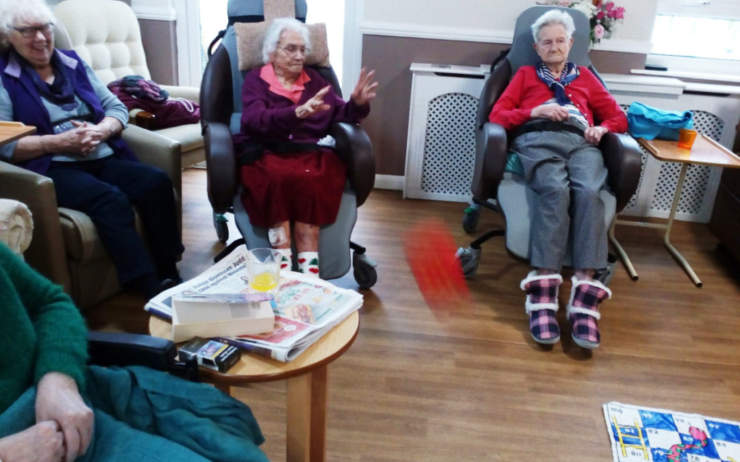 Fun with floor snakes and ladders at Meyer House Care Home