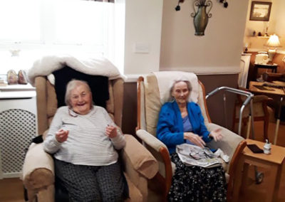 Resident Lucy and friends celebrating 102nd birthday at Meyer House Care Home