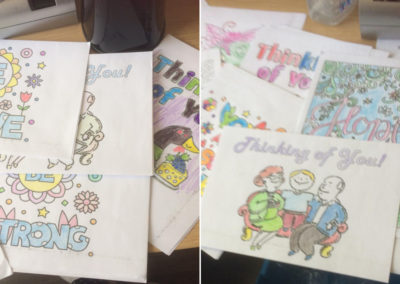 Coloured greetings cards sent in from local school children