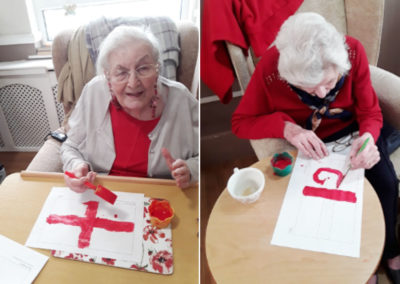 Meyer House Care Home ladies painting St George's Day flags