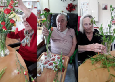 Residents flower arranging at Meyer House Care Home
