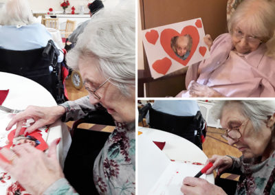 Meyer House Care Home residents making homemade Valentine's cards