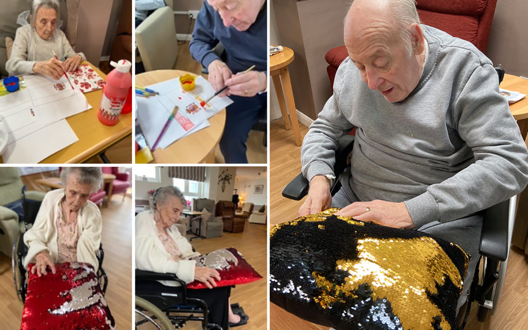 Spanish flags and therapy cushions at Meyer House Care Home