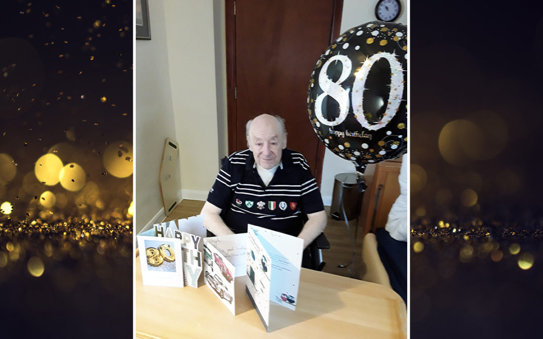 Hugh at Meyer House Care Home celebrates turning eighty years young