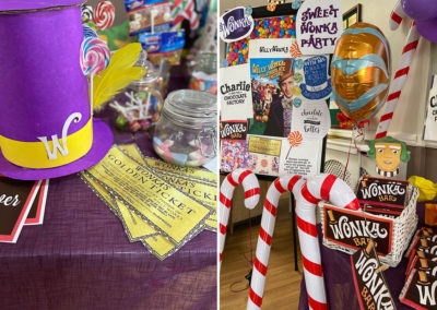 Willy Wonka themed decorations at Meyer House Care Home