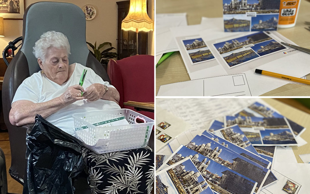 Writing postcards from Marseilles at Meyer House Care Home