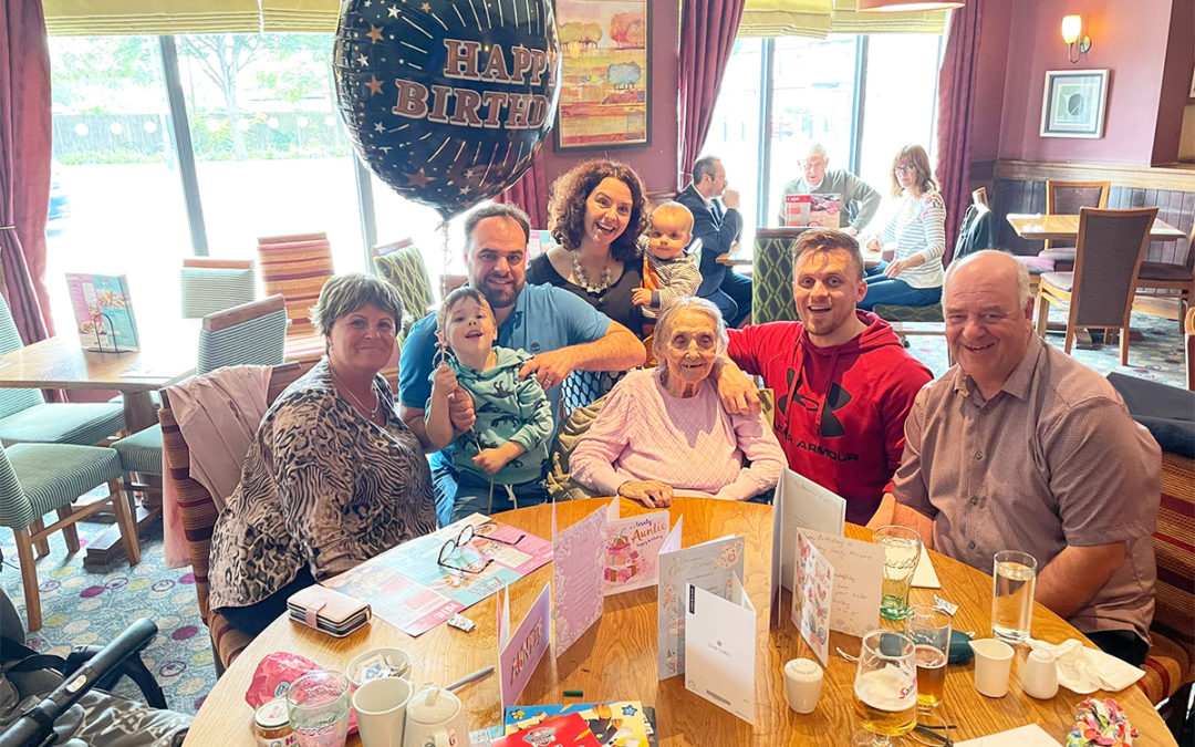 Birthday meal celebrations for Maggie at Meyer House Care Home