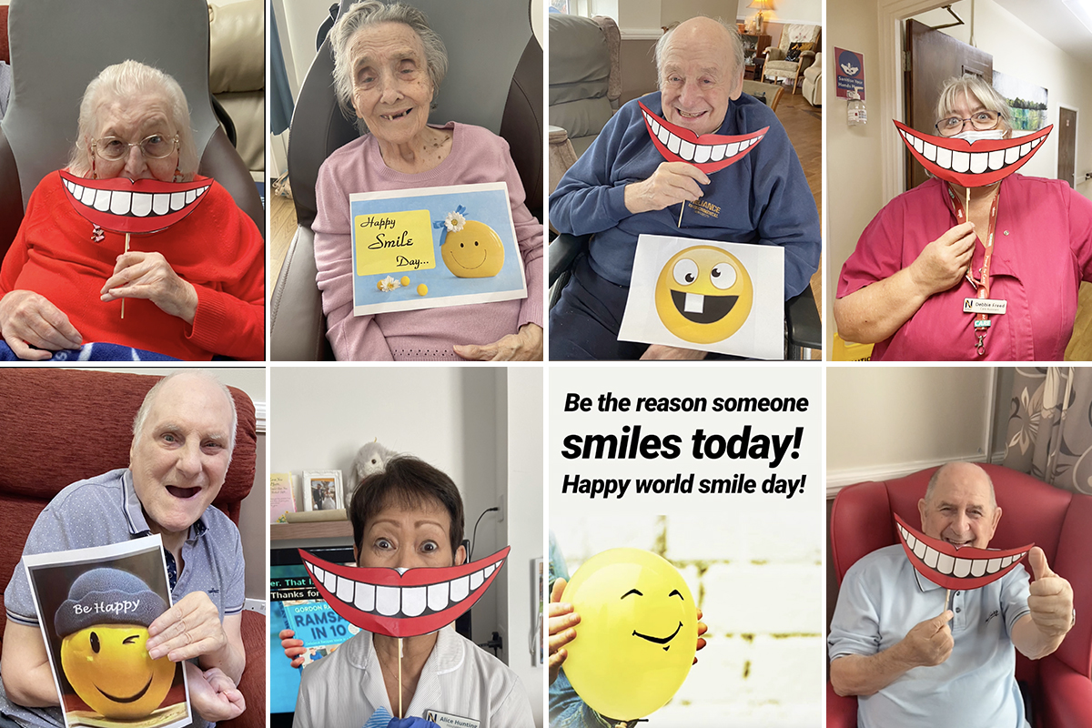 Celebrating World Smile Day at Meyer House Care Home with resident and staff selfies