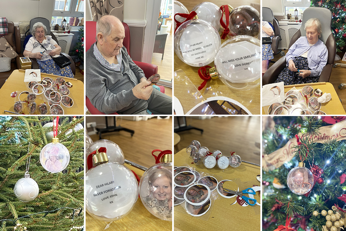 Residents at Meyer House Care Home making baubles to remember a member of staff