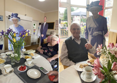 Residents enjoying a Jubilee afternoon tea at Meyer House Care Home