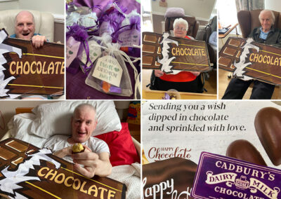Residents enjoying Wold Chocolate Day at Meyer House Care Home
