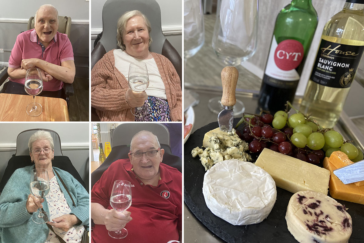 Meyer House Care Home residents enjoying cheese and wine