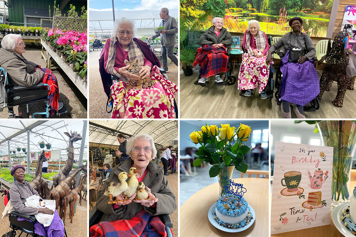 Garden centre trip and birthday wishes for Doris at Meyer House Care Home