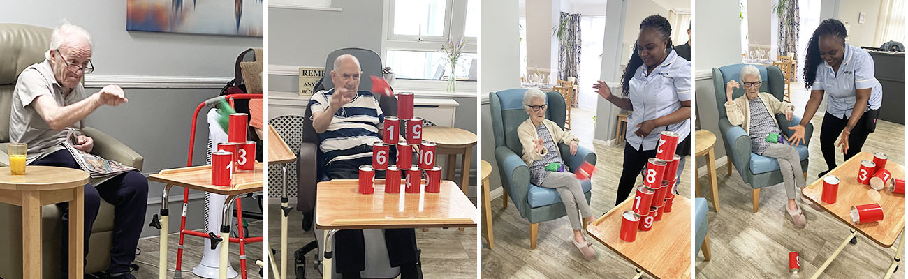 Playing tin can alley at Meyer House Care Home