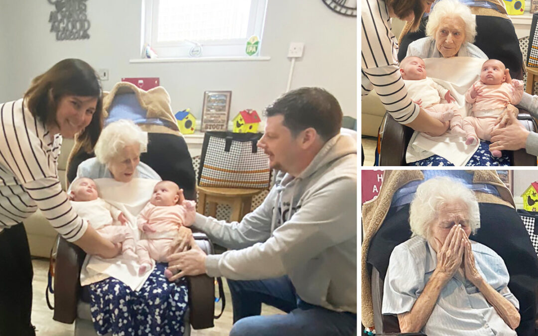 Great granddaughter twins visit Meyer House Care Home