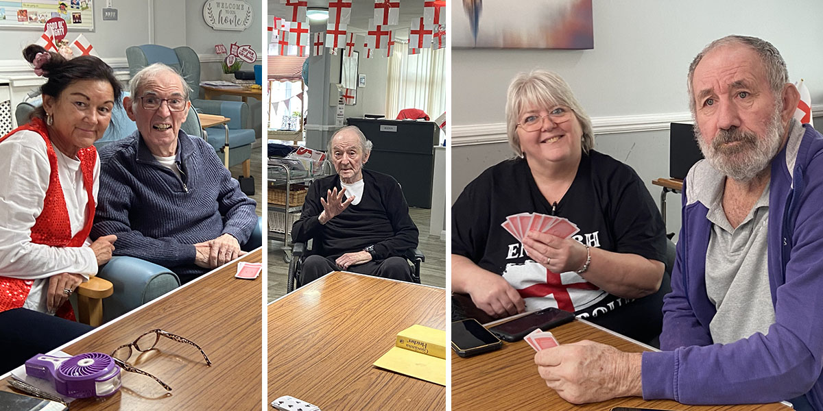 Meyer House Care Home gents enjoying cards and socialising