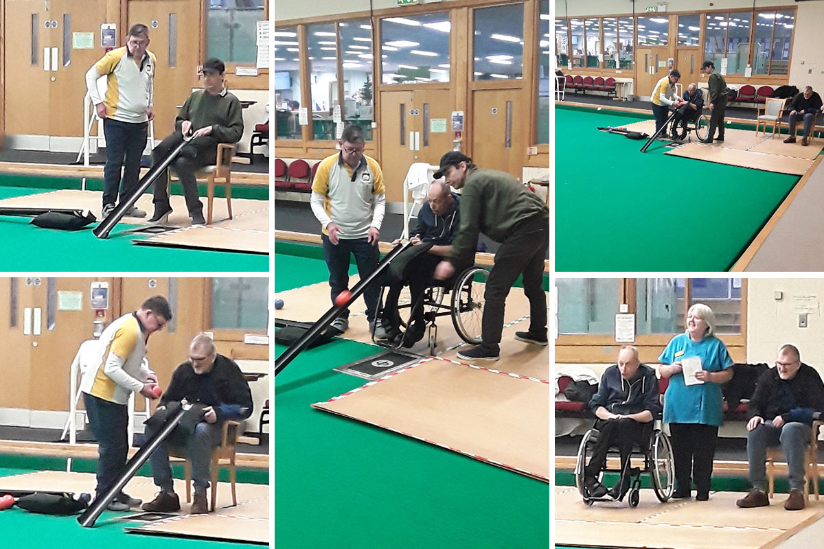 An afternoon of indoor bowls for Meyer House Care Home gents